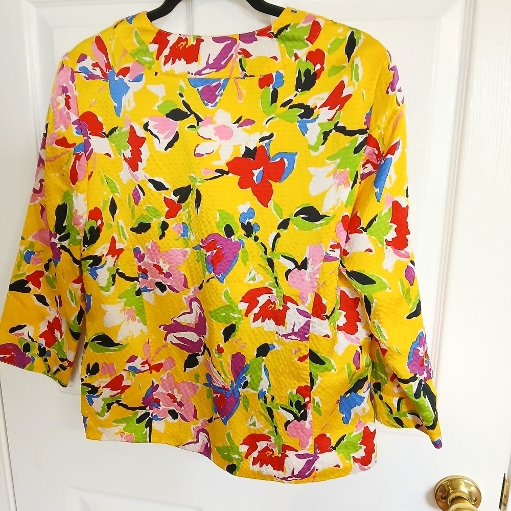 Bright colorful floral design 100% silk jacket Business Professional Office - Picture 6 of 7